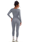 SUUKSESS Women 2 Piece Workout Sets High Waisted Seamless Leggings Active Long Sleeve Tops-SUUKSESS-SUUKSESS