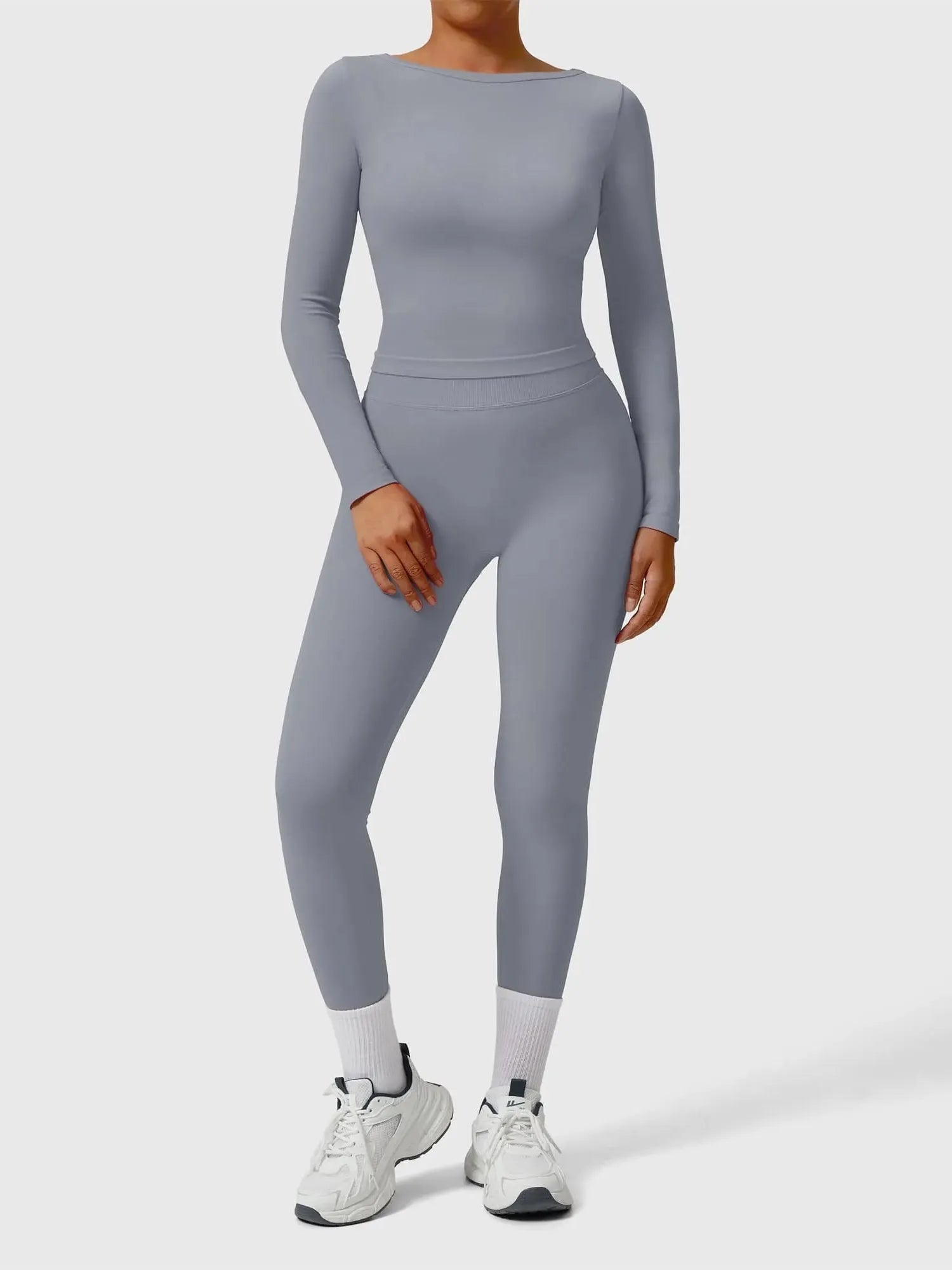 SUUKSESS Women 2 Piece Workout Sets High Waisted Seamless Leggings Active Long Sleeve Tops-SUUKSESS-SUUKSESS