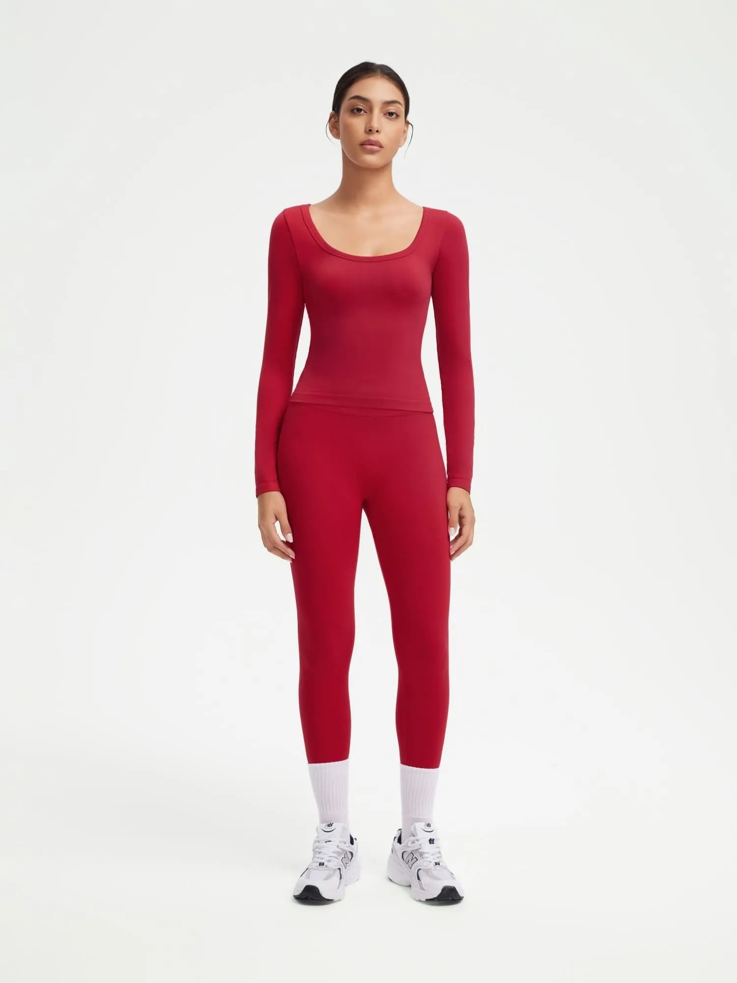 SUUKSESS Women 2 Piece Workout Sets High Waisted Seamless Leggings Active Long Sleeve Tops-SUUKSESS-Red-XS-SUUKSESS