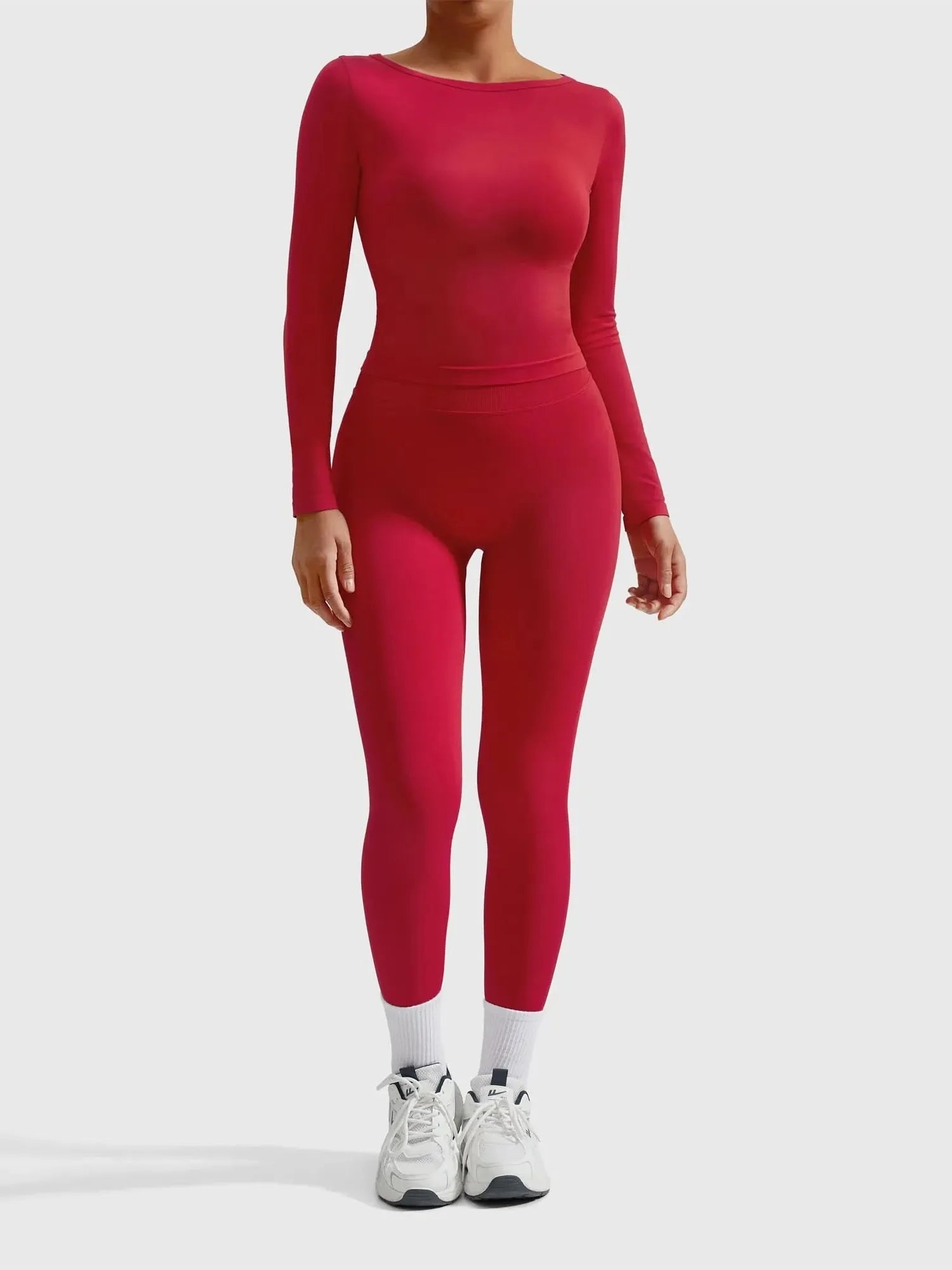 SUUKSESS Women 2 Piece Workout Sets High Waisted Seamless Leggings Active Long Sleeve Tops-SUUKSESS-SUUKSESS