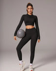 Half-Zip Athletic Top 2 Piece Workout Sets-SUUKSESS-Black-XS-SUUKSESS