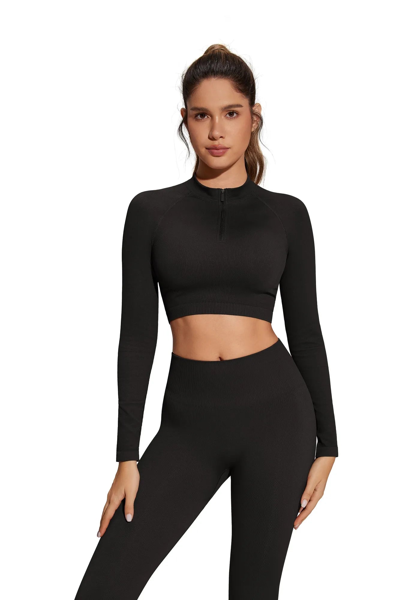 Half-Zip Athletic Top 2 Piece Workout Sets-SUUKSESS-SUUKSESS