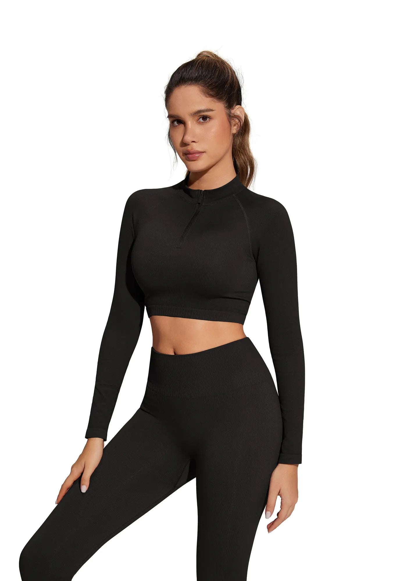Half-Zip Athletic Top 2 Piece Workout Sets-SUUKSESS-SUUKSESS