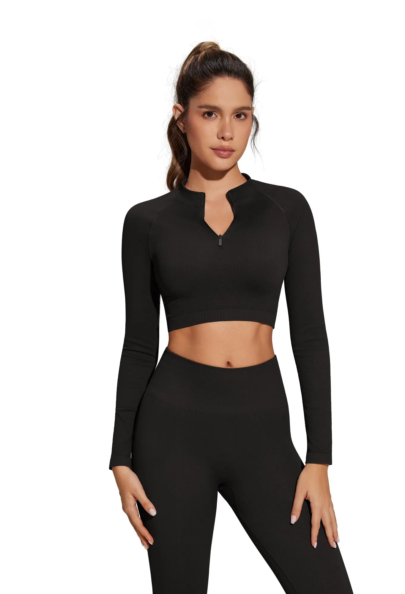 Half-Zip Athletic Top 2 Piece Workout Sets-SUUKSESS-SUUKSESS