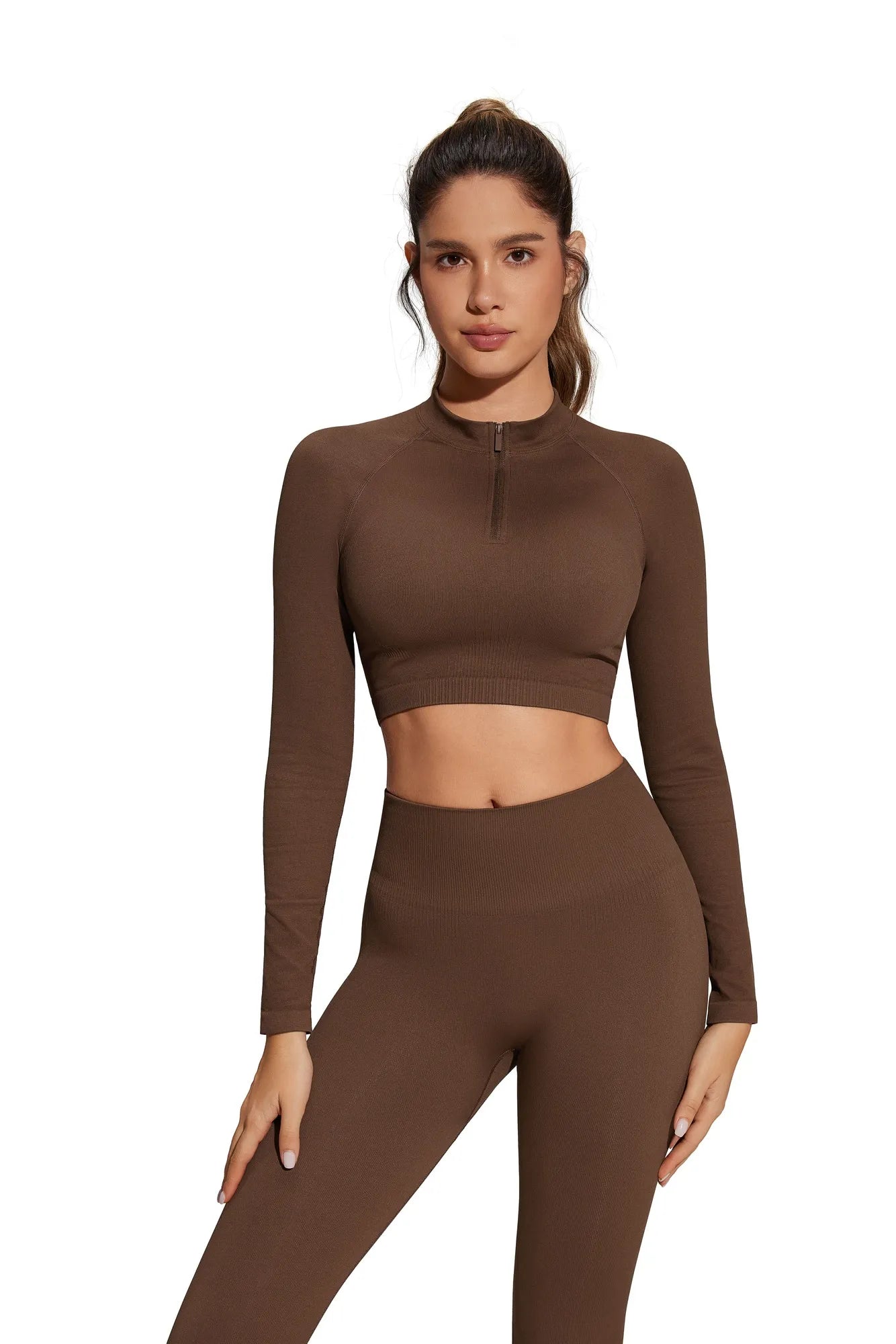 Half-Zip Athletic Top 2 Piece Workout Sets-SUUKSESS-SUUKSESS