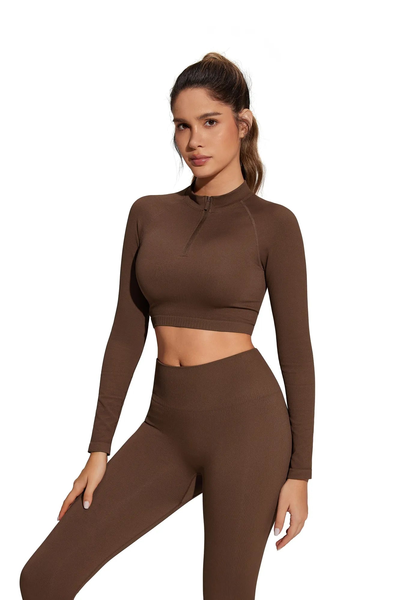 Half-Zip Athletic Top 2 Piece Workout Sets-SUUKSESS-SUUKSESS