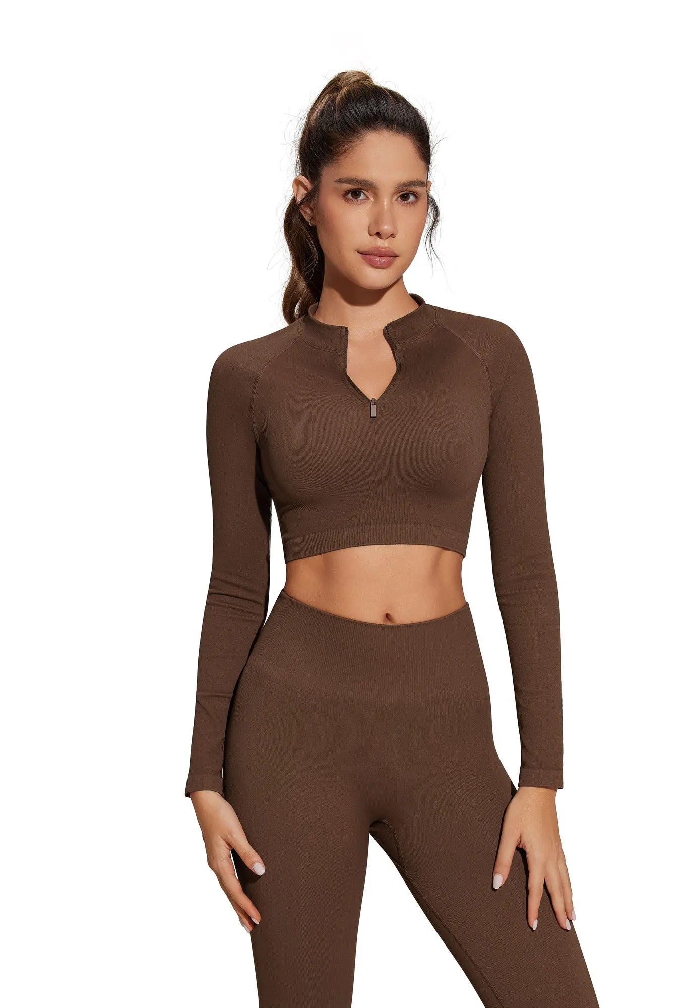 Half-Zip Athletic Top 2 Piece Workout Sets-SUUKSESS-SUUKSESS