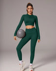 Half-Zip Athletic Top 2 Piece Workout Sets-SUUKSESS-Green-XS-SUUKSESS