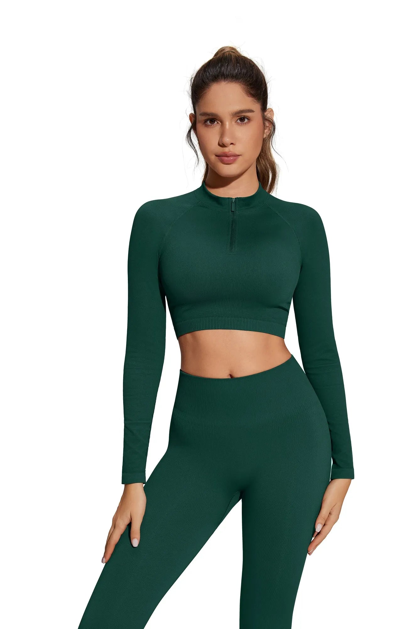 Half-Zip Athletic Top 2 Piece Workout Sets-SUUKSESS-SUUKSESS