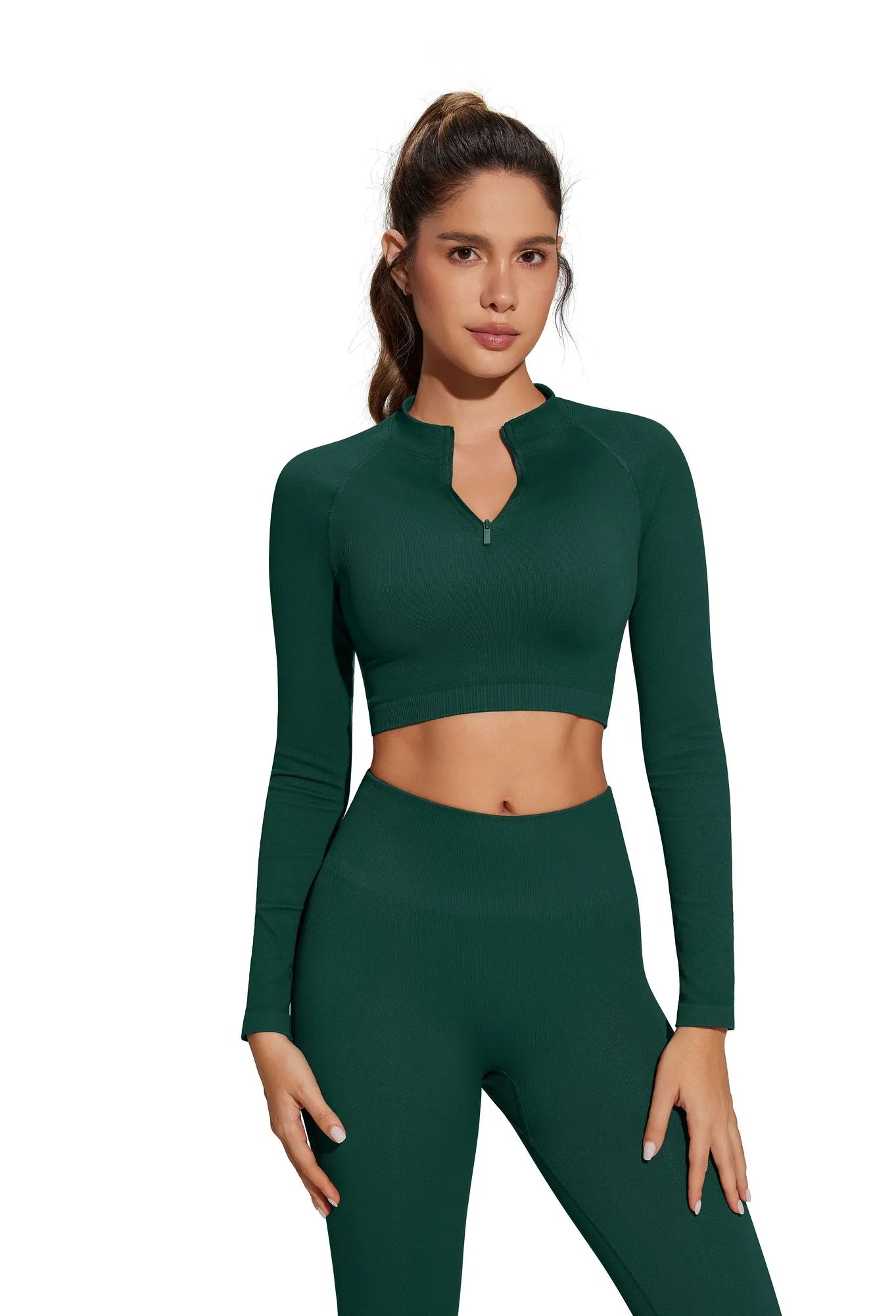 Half-Zip Athletic Top 2 Piece Workout Sets-SUUKSESS-SUUKSESS