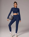 Half-Zip Athletic Top 2 Piece Workout Sets-SUUKSESS-Navy-XS-SUUKSESS