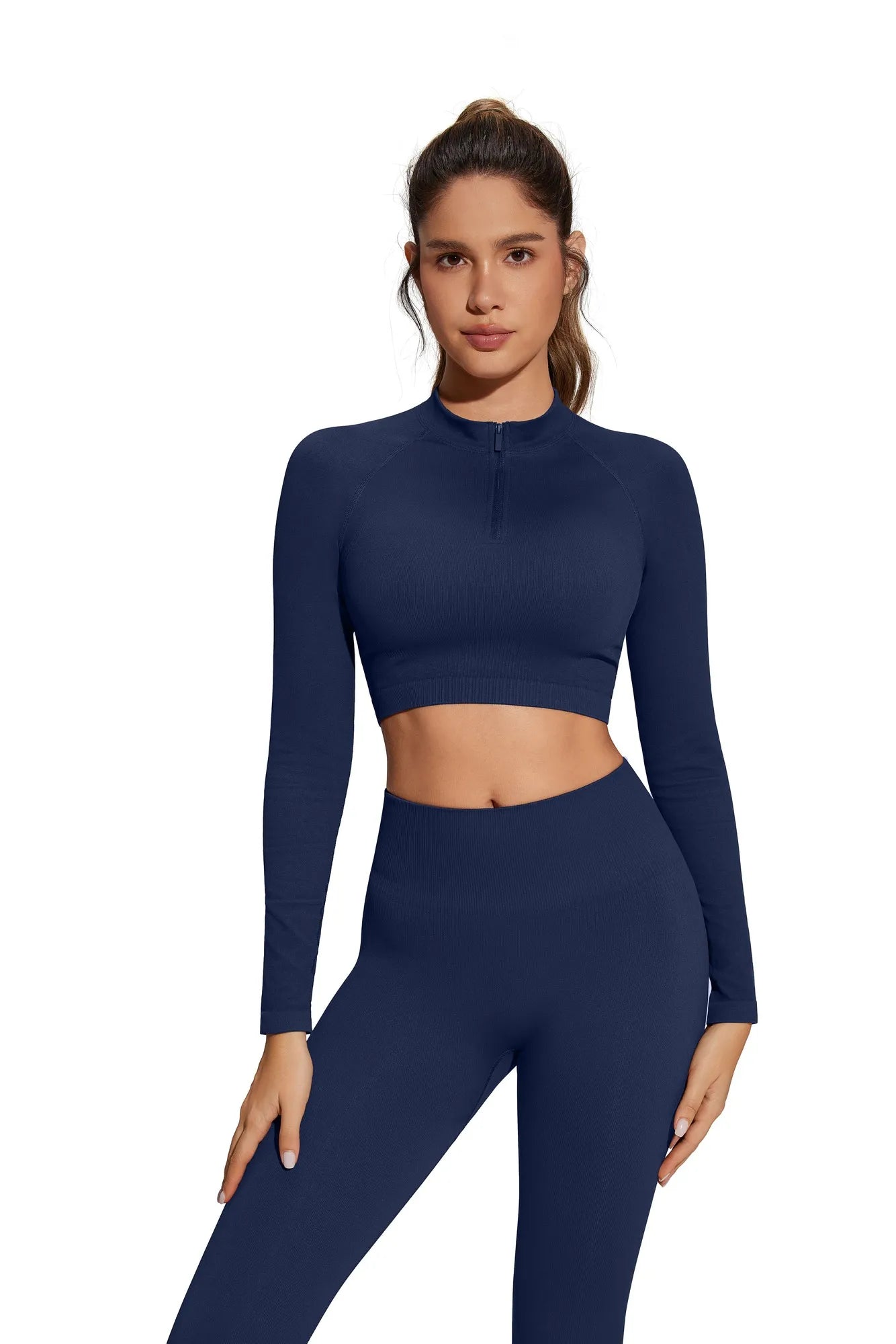 Half-Zip Athletic Top 2 Piece Workout Sets-SUUKSESS-SUUKSESS