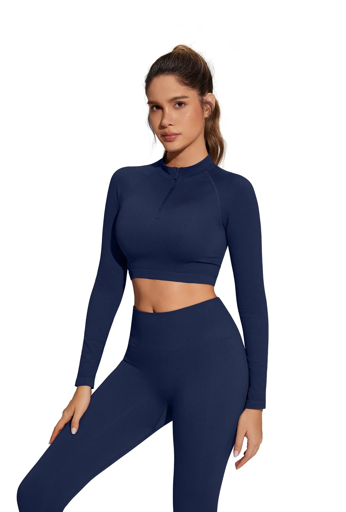 Half-Zip Athletic Top 2 Piece Workout Sets-SUUKSESS-SUUKSESS