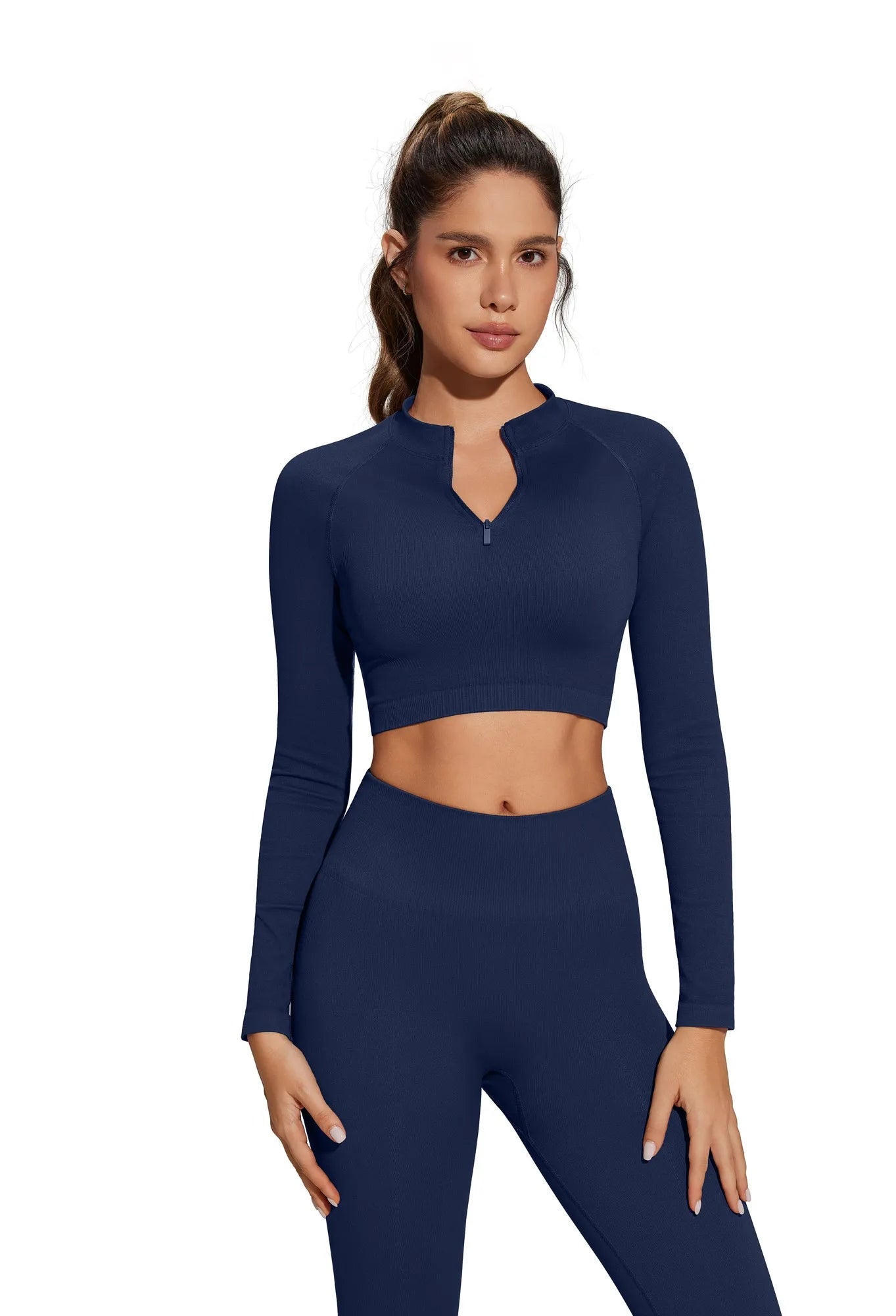 Half-Zip Athletic Top 2 Piece Workout Sets-SUUKSESS-SUUKSESS