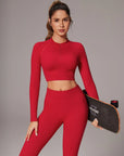 Half-Zip Athletic Top 2 Piece Workout Sets-SUUKSESS-Red-XS-SUUKSESS