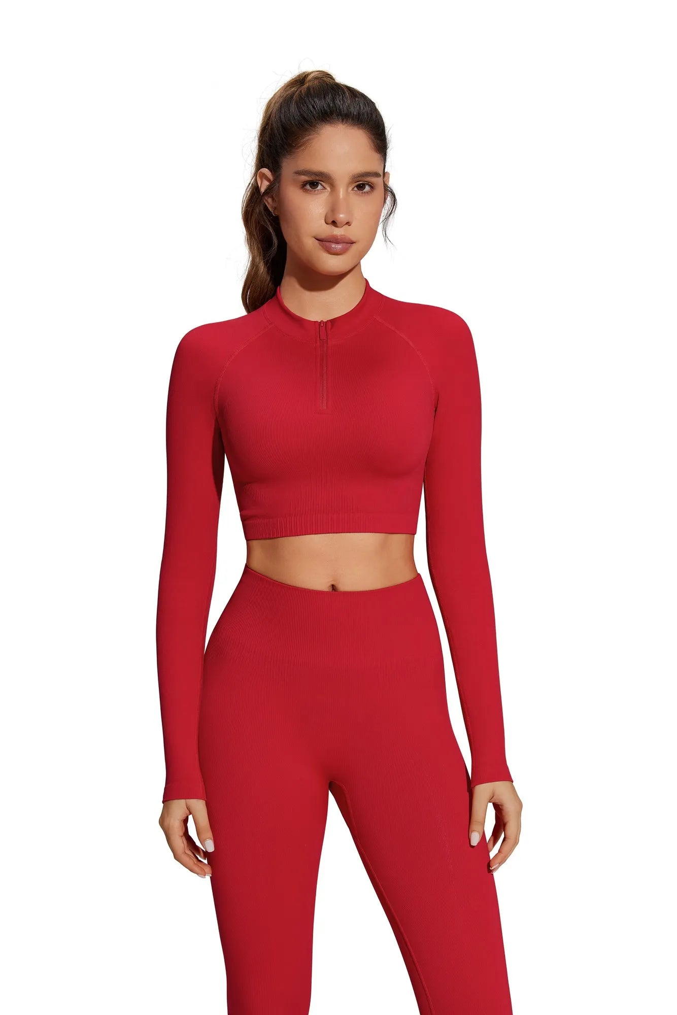 Half-Zip Athletic Top 2 Piece Workout Sets-SUUKSESS-SUUKSESS