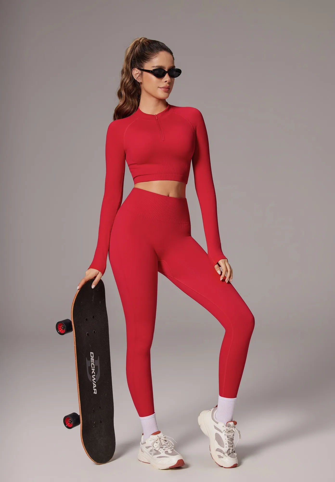 Half-Zip Athletic Top 2 Piece Workout Sets-SUUKSESS-SUUKSESS