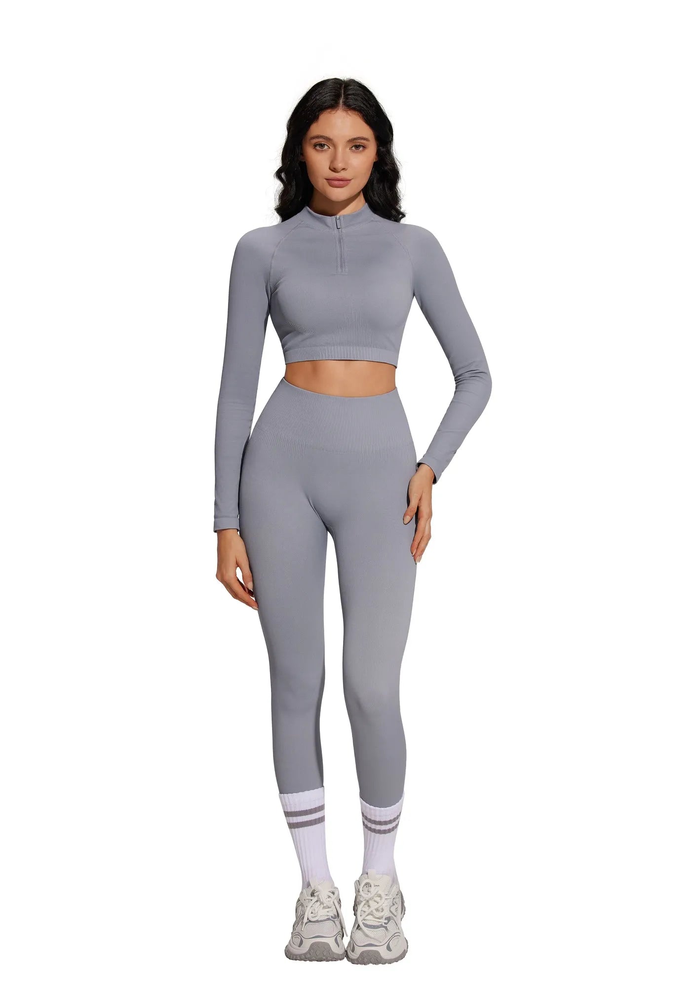 Half-Zip Athletic Top 2 Piece Workout Sets-SUUKSESS-SUUKSESS