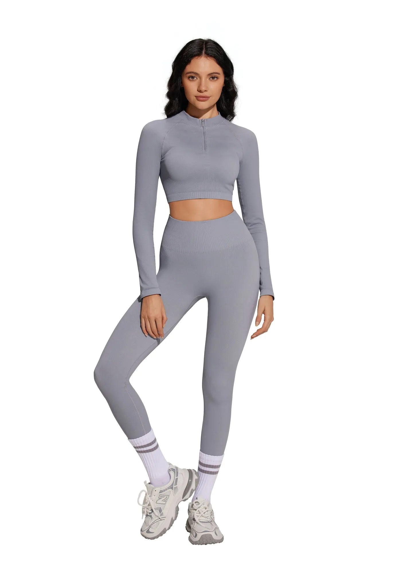 Half-Zip Athletic Top 2 Piece Workout Sets-SUUKSESS-SUUKSESS