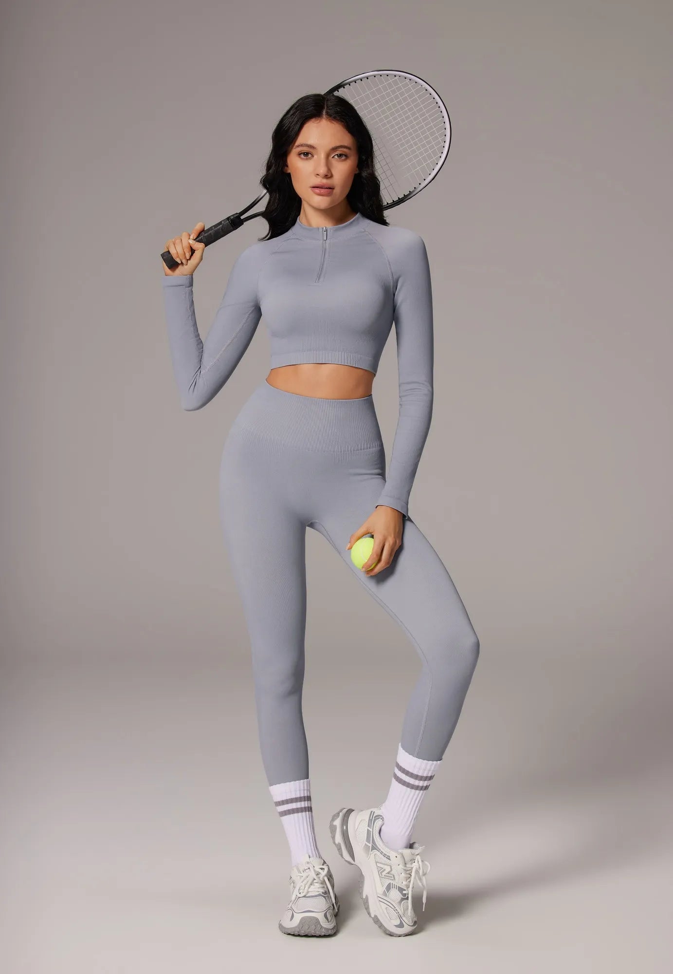 Half-Zip Athletic Top 2 Piece Workout Sets-SUUKSESS-SUUKSESS