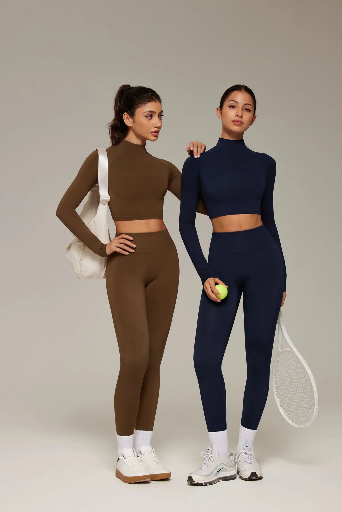 Mock Neck Crop Top Workout Set
