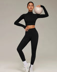 Mock Neck Crop Top Workout Set