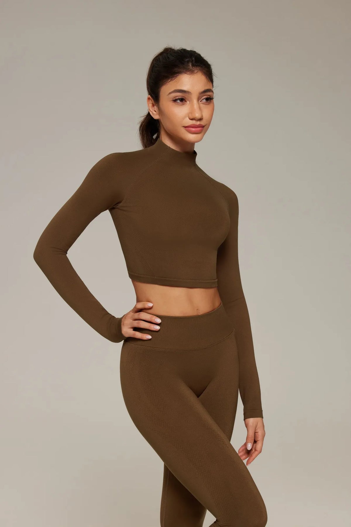 Mock Neck Crop Top Workout Set