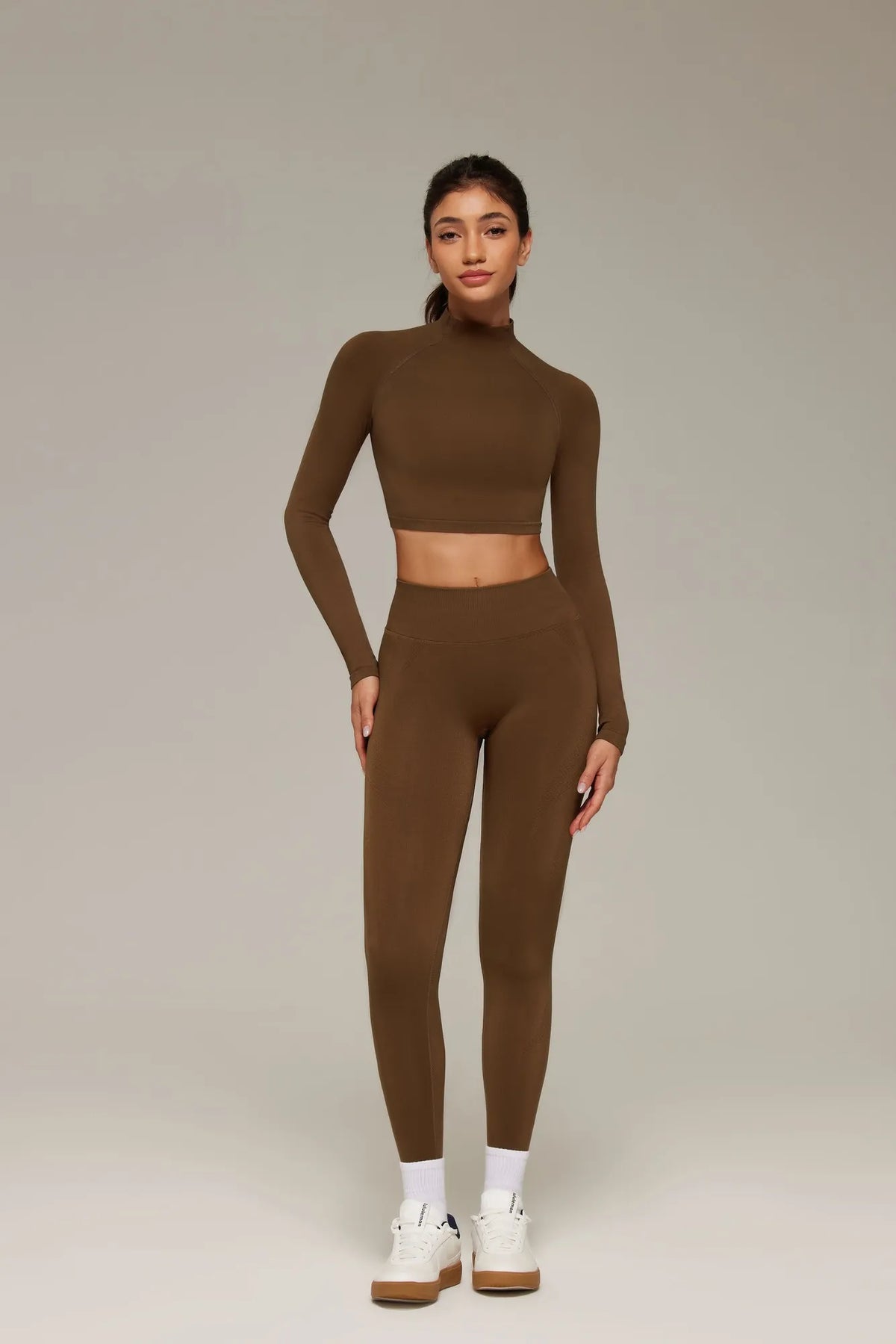 Mock Neck Crop Top Workout Set