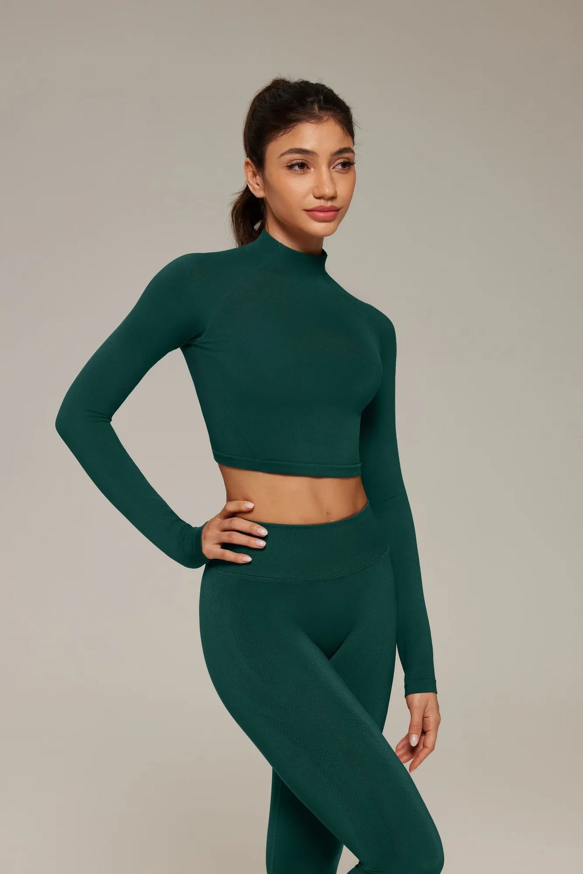 Mock Neck Crop Top Workout Set