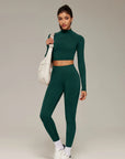 Mock Neck Crop Top Workout Set