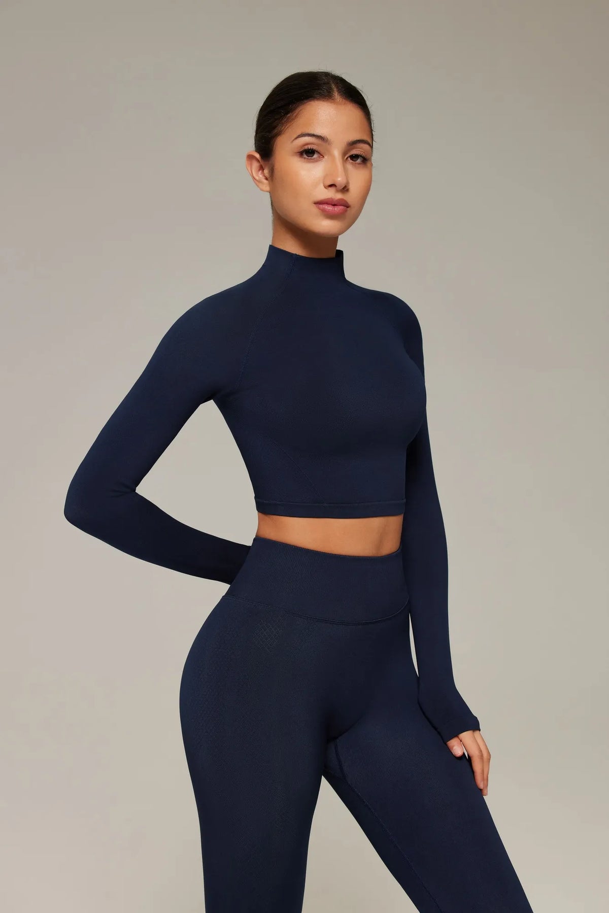 Mock Neck Crop Top Workout Set