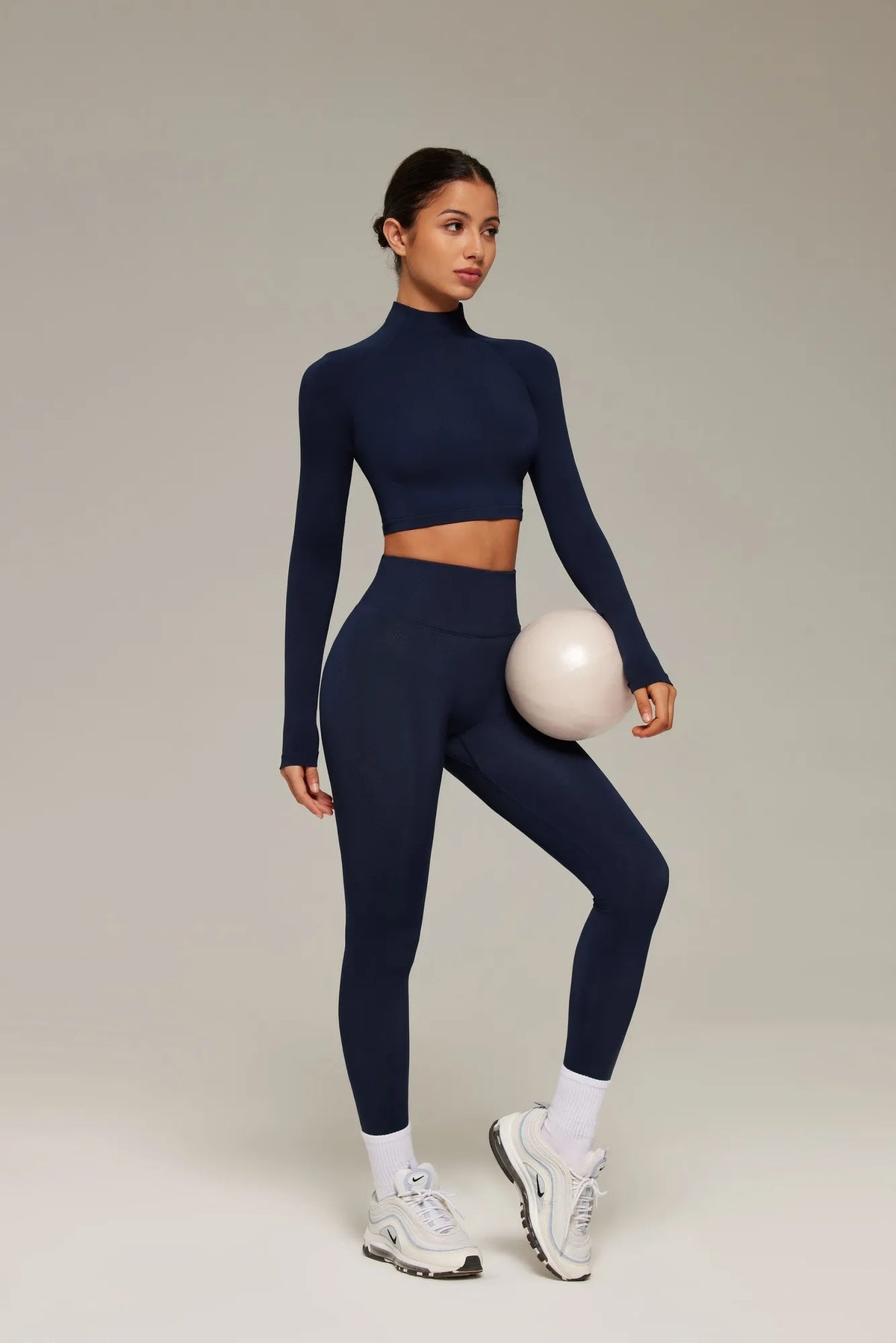 Mock Neck Crop Top Workout Set