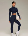 Mock Neck Crop Top Workout Set
