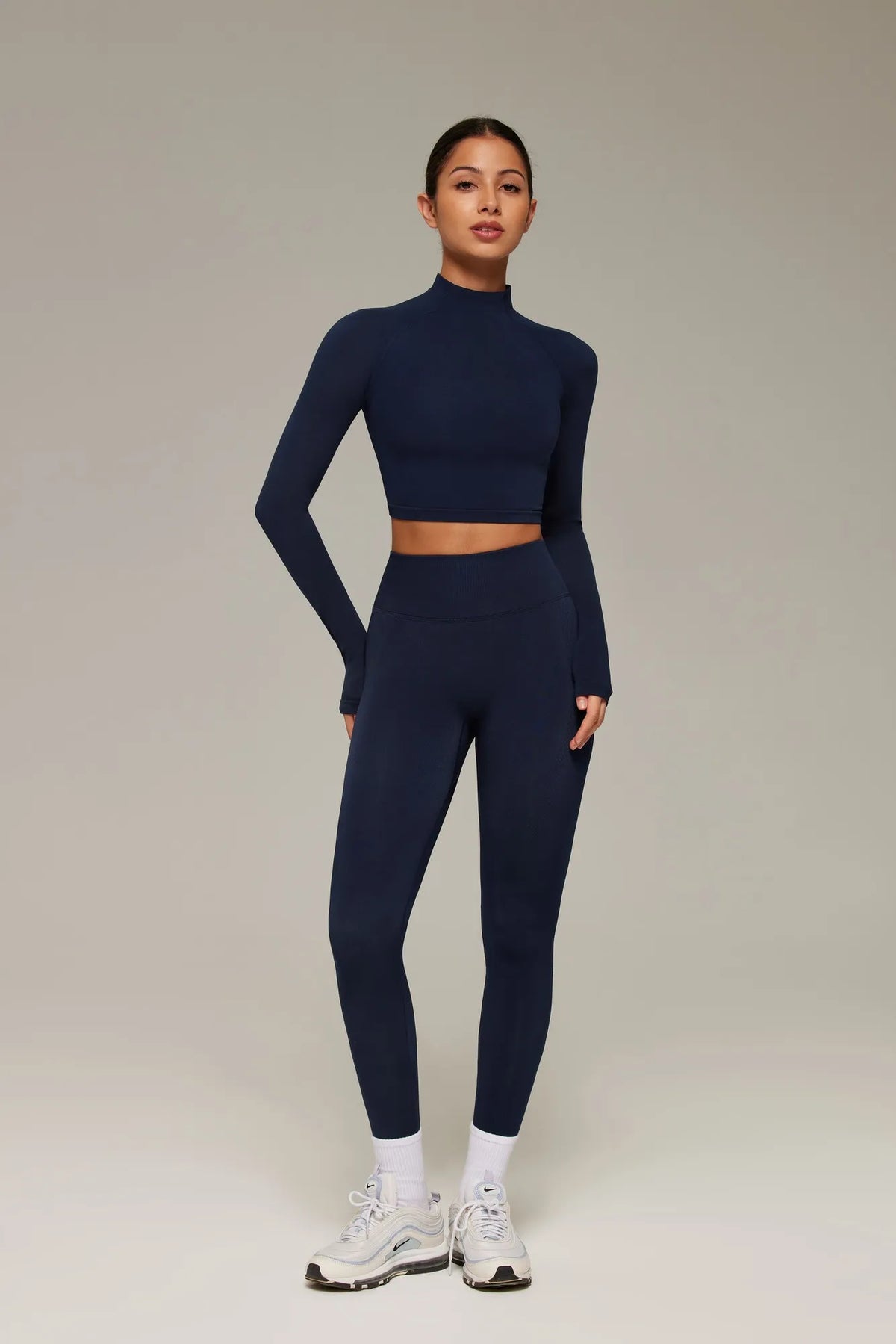 Mock Neck Crop Top Workout Set