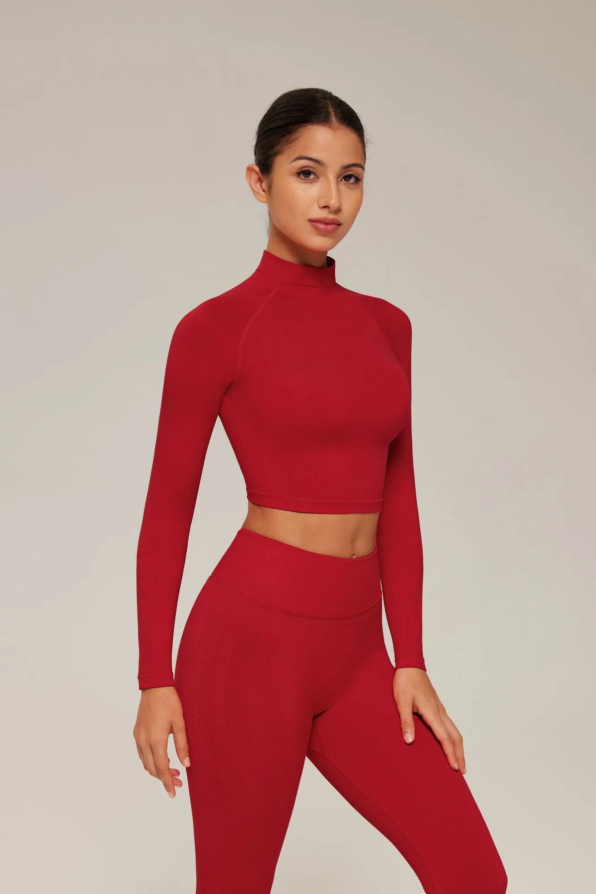 Mock Neck Crop Top Workout Set