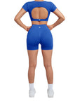 Open Back Short Sleeve Scrunch Seamless Ribbed Workout Sets-Clothing-SUUKSESS-SUUKSESS