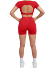 Open Back Short Sleeve Scrunch Seamless Ribbed Workout Sets-Clothing-SUUKSESS-SUUKSESS