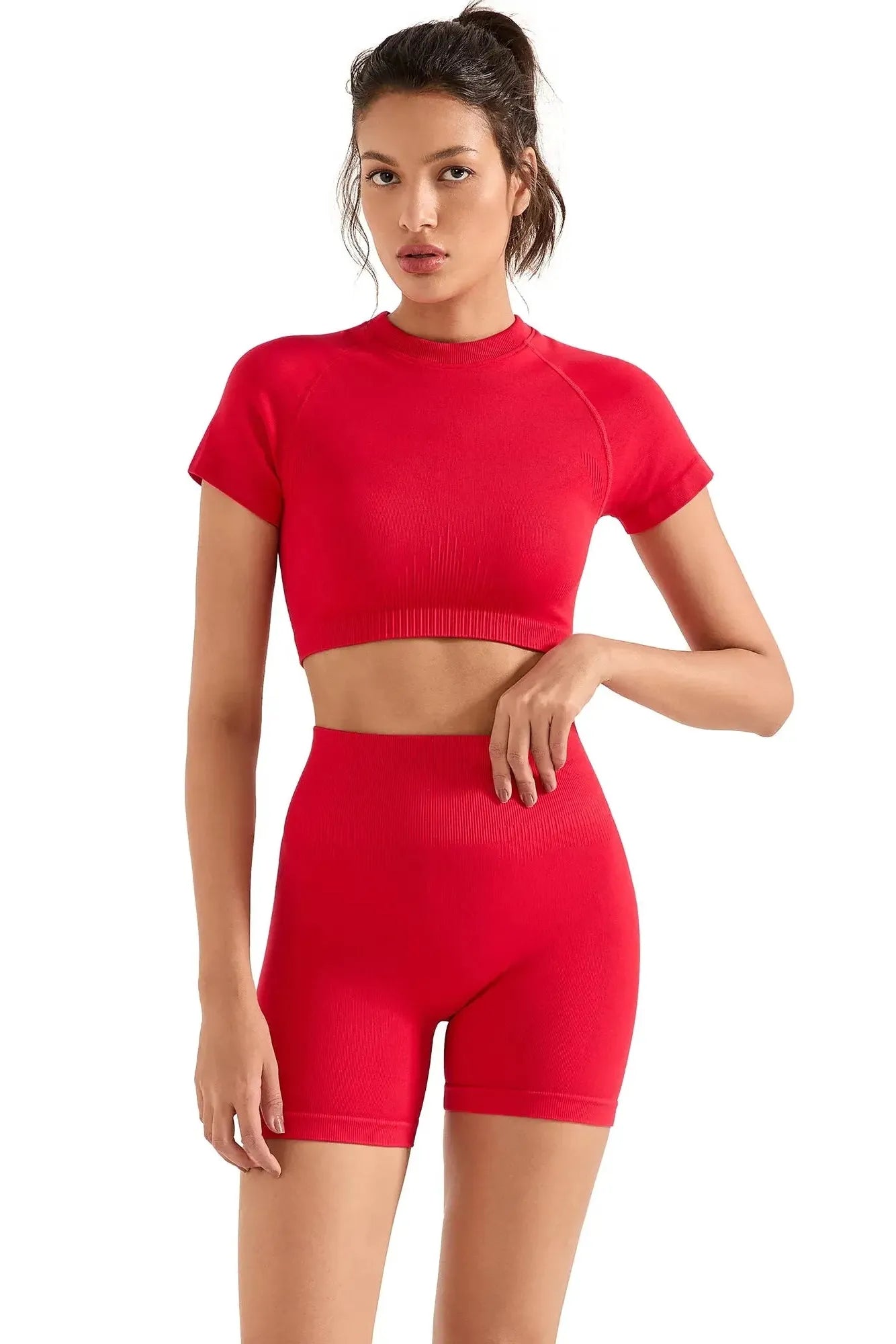 Seamless Crop Top Workout Set-SUUKSESS-Red-XS-SUUKSESS