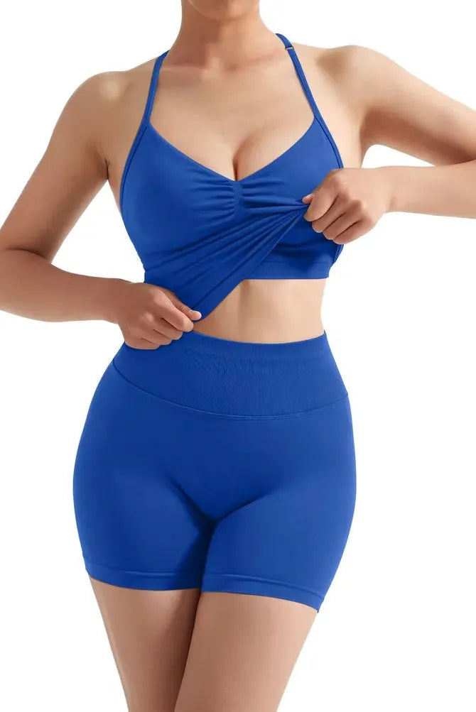 Ribbed Halter Backless Workout Set