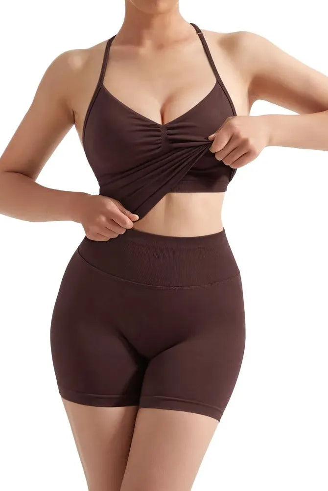 Ribbed Halter Backless Workout Set