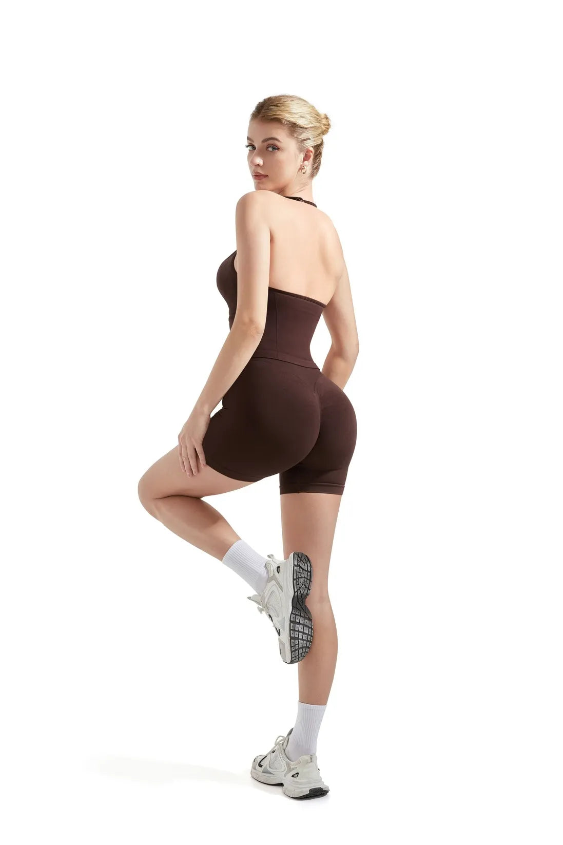 Ribbed Halter Backless Workout Set