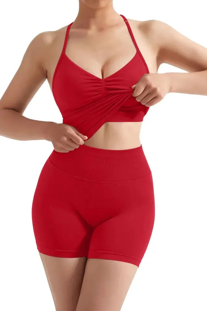 Ribbed Halter Backless Workout Set