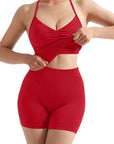 Ribbed Halter Backless Workout Set