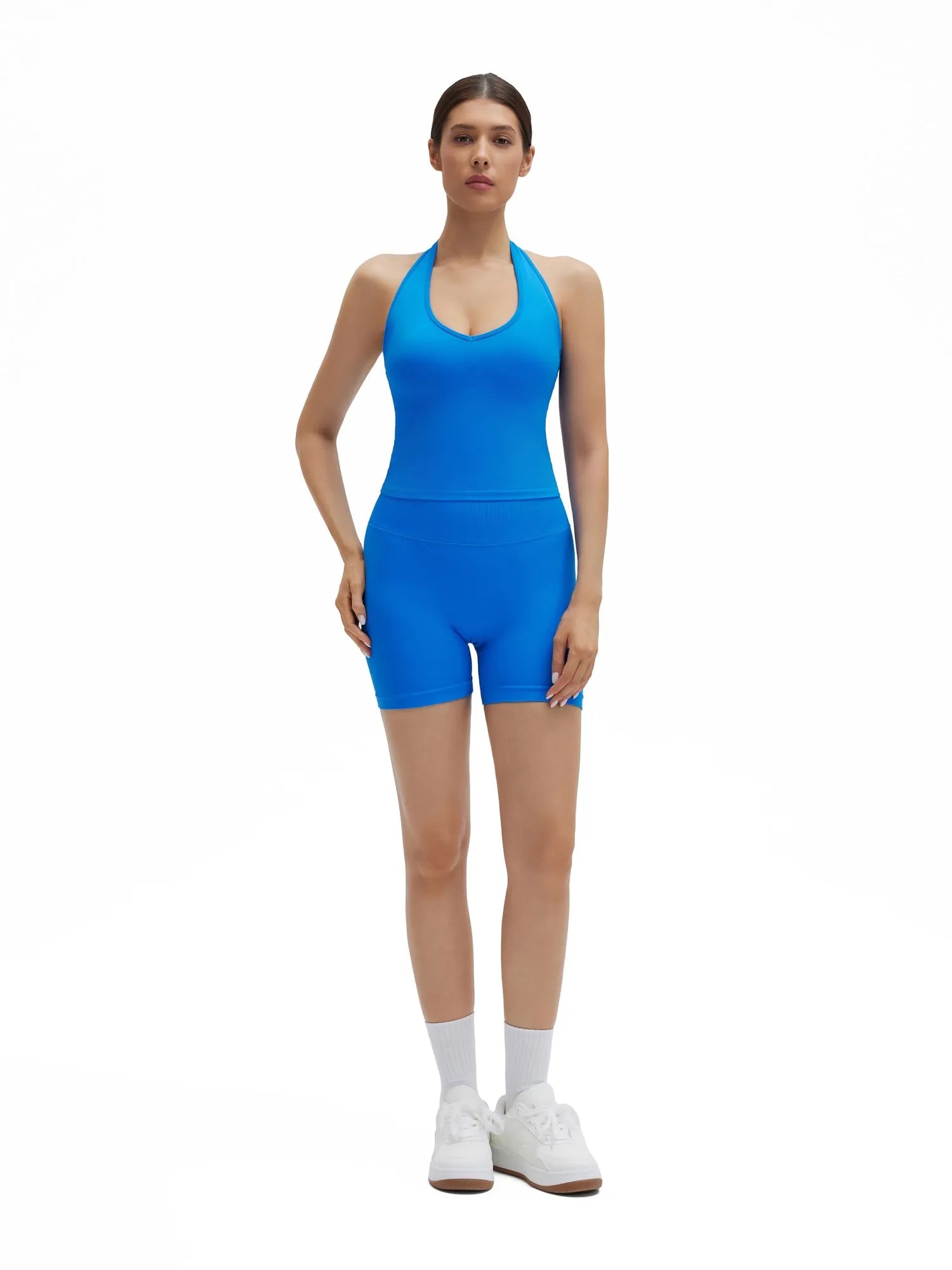 SUUKSESS Womens 2 Piece Workout Sets Padded Halter Tank Top Gym Sets Seamless Tummy Control Biker Shorts for Athletic-SUUKSESS-SUUKSESS