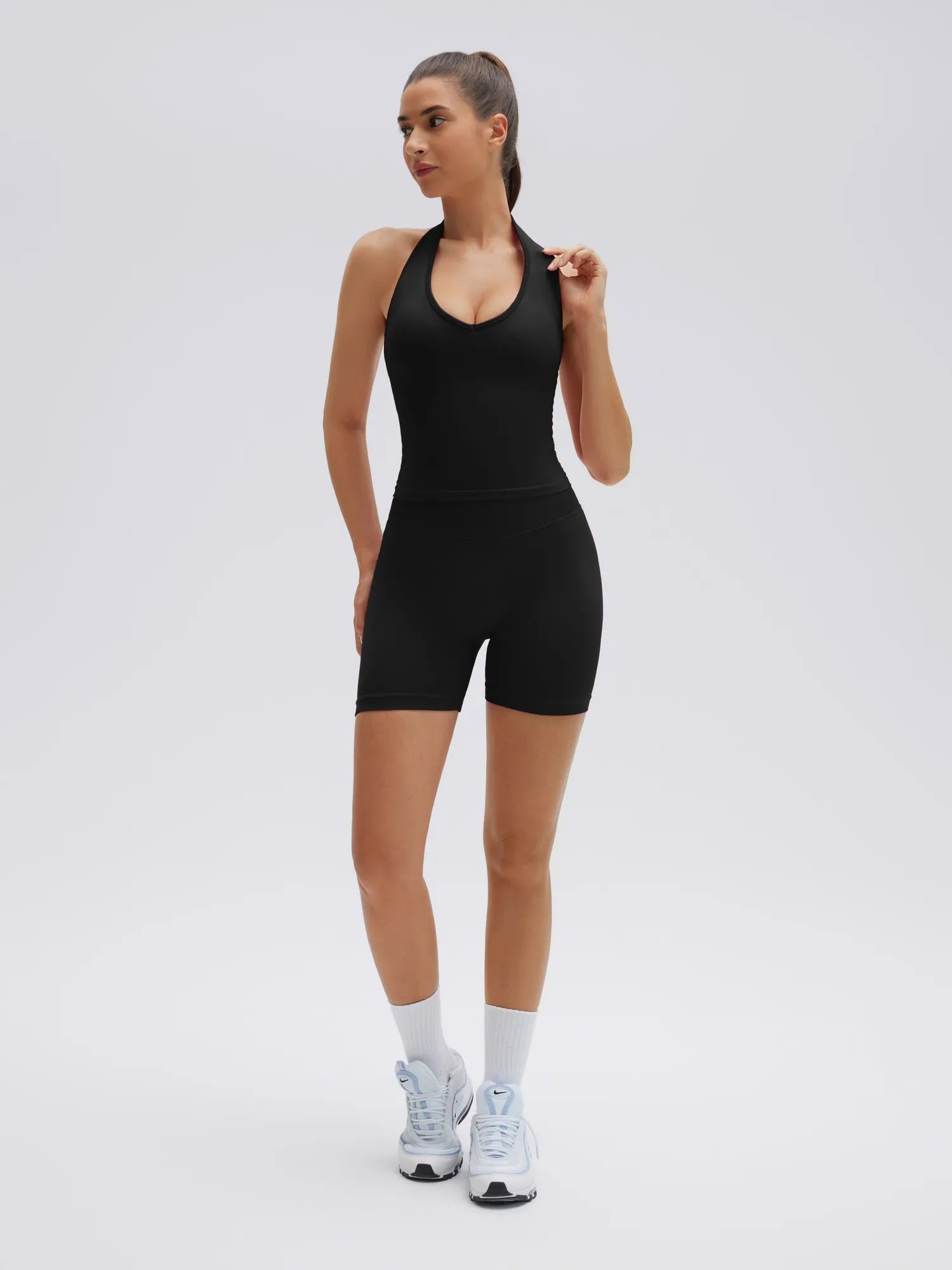 SUUKSESS Womens 2 Piece Workout Sets Padded Halter Tank Top Gym Sets Seamless Tummy Control Biker Shorts for Athletic-SUUKSESS-Black-S-SUUKSESS