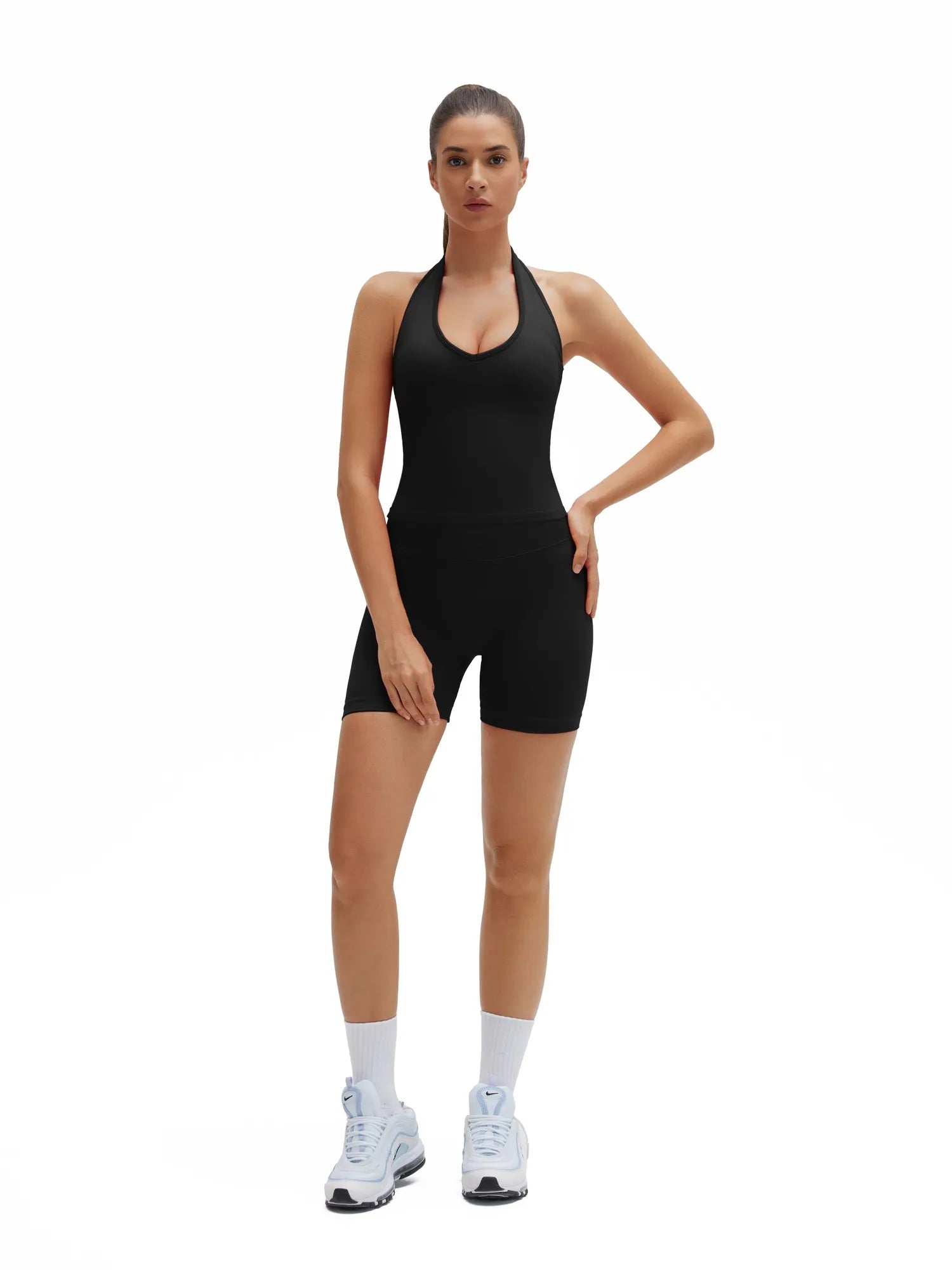 SUUKSESS Womens 2 Piece Workout Sets Padded Halter Tank Top Gym Sets Seamless Tummy Control Biker Shorts for Athletic-SUUKSESS-SUUKSESS