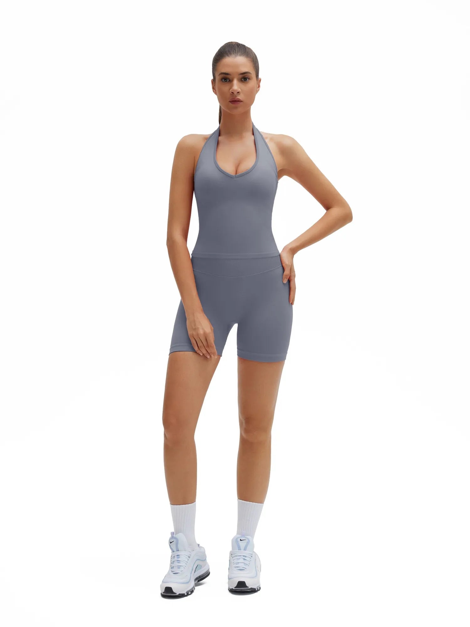 SUUKSESS Womens 2 Piece Workout Sets Padded Halter Tank Top Gym Sets Seamless Tummy Control Biker Shorts for Athletic-SUUKSESS-SUUKSESS