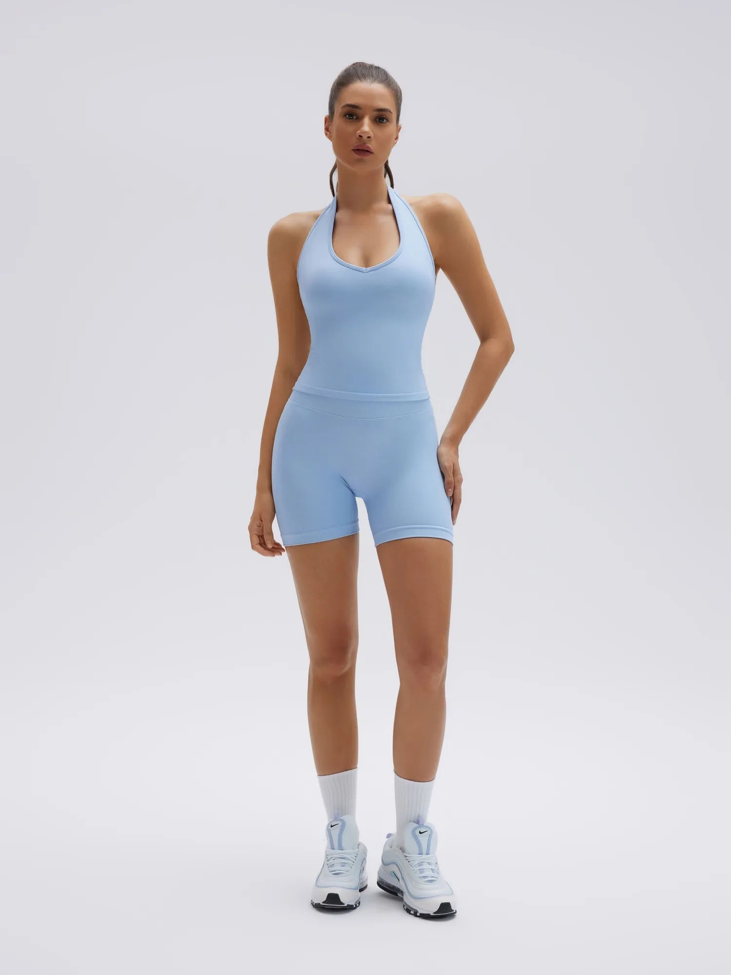 SUUKSESS Womens 2 Piece Workout Sets Padded Halter Tank Top Gym Sets Seamless Tummy Control Biker Shorts for Athletic-SUUKSESS-SUUKSESS