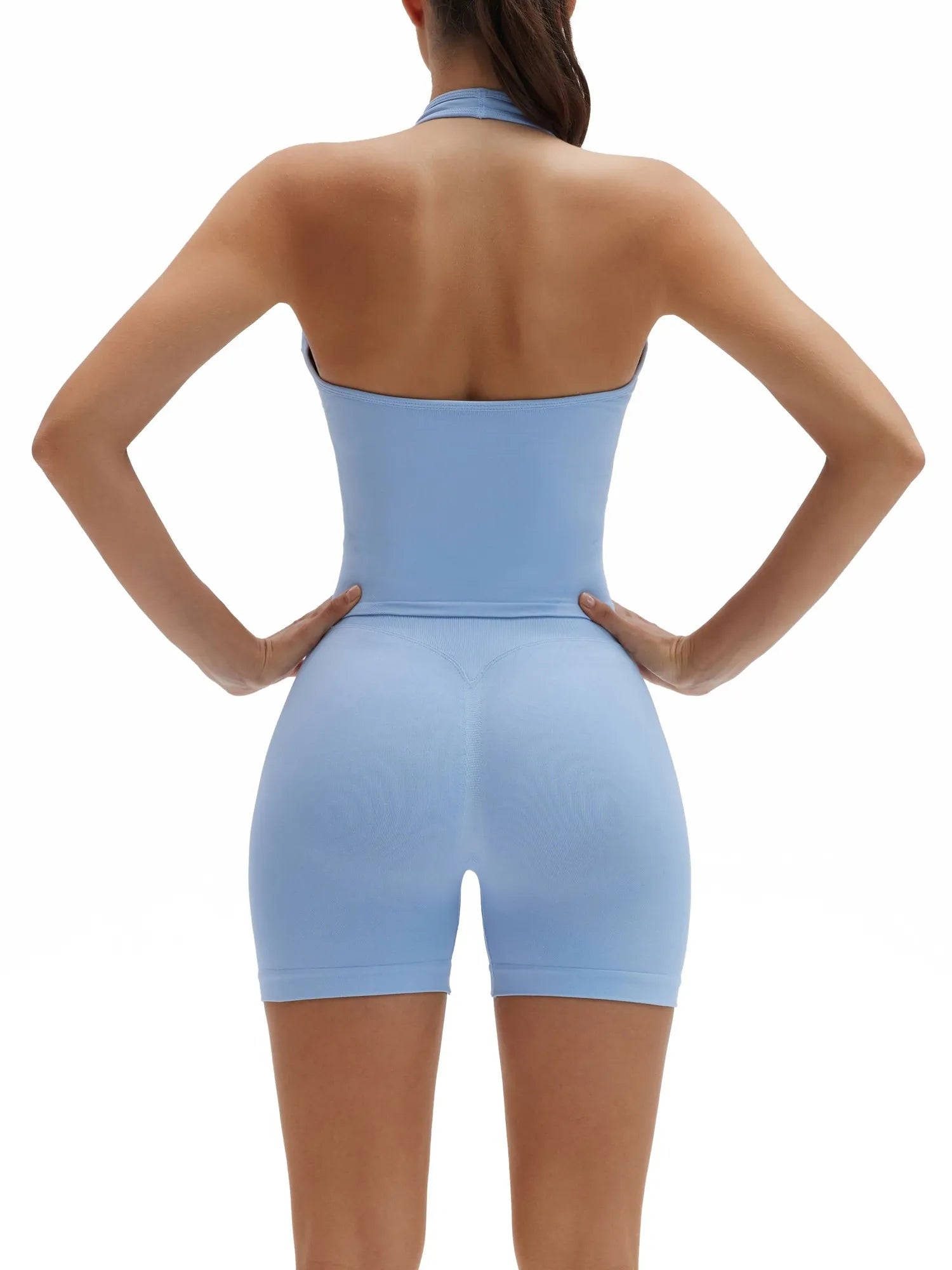 SUUKSESS Womens 2 Piece Workout Sets Padded Halter Tank Top Gym Sets Seamless Tummy Control Biker Shorts for Athletic-SUUKSESS-SUUKSESS