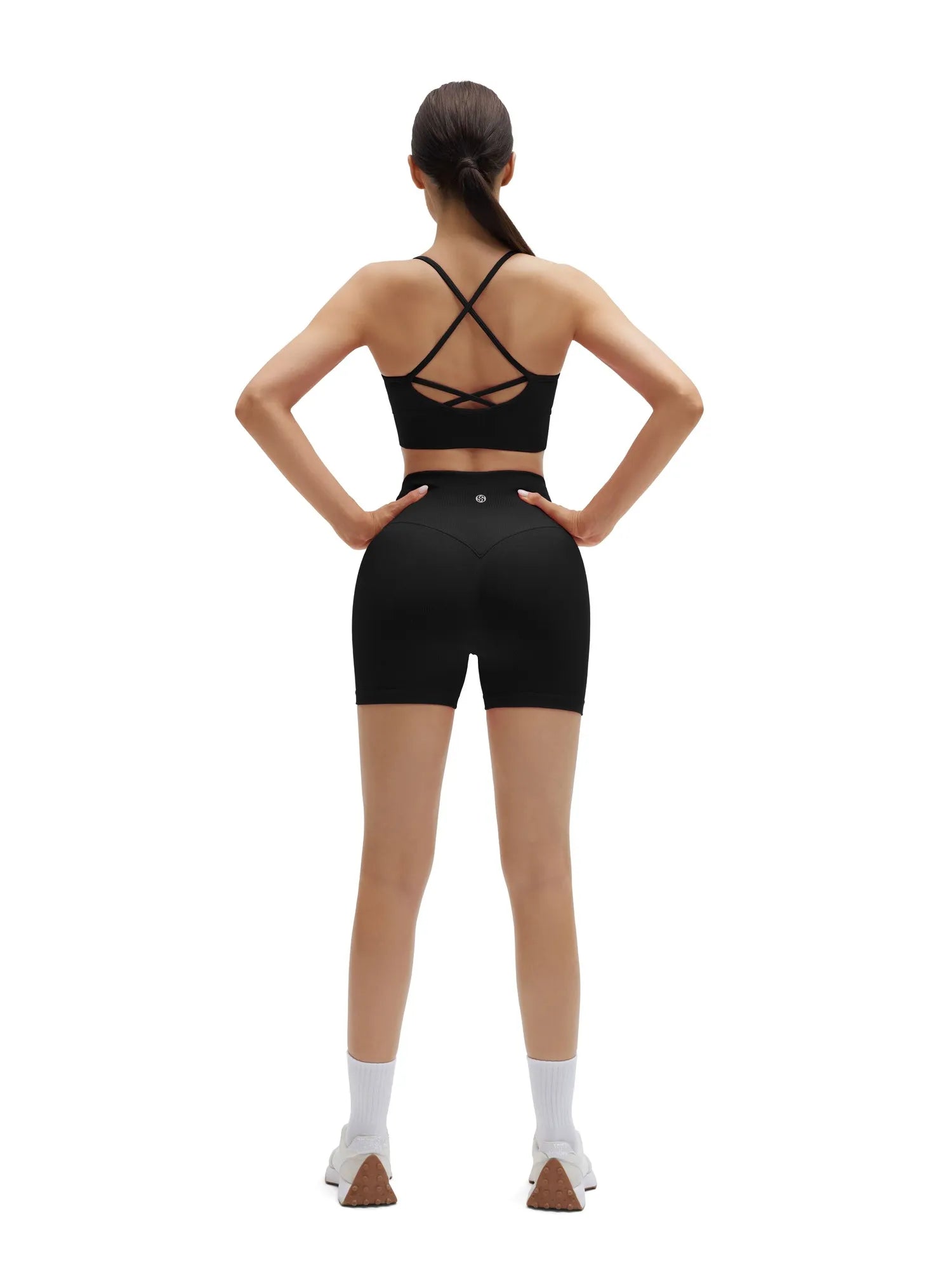 SUUKSESS Women Seamless 2 Piece Workout Sets Criss Cross Sports Bra High Waist Booty Shorts-SUUKSESS-SUUKSESS